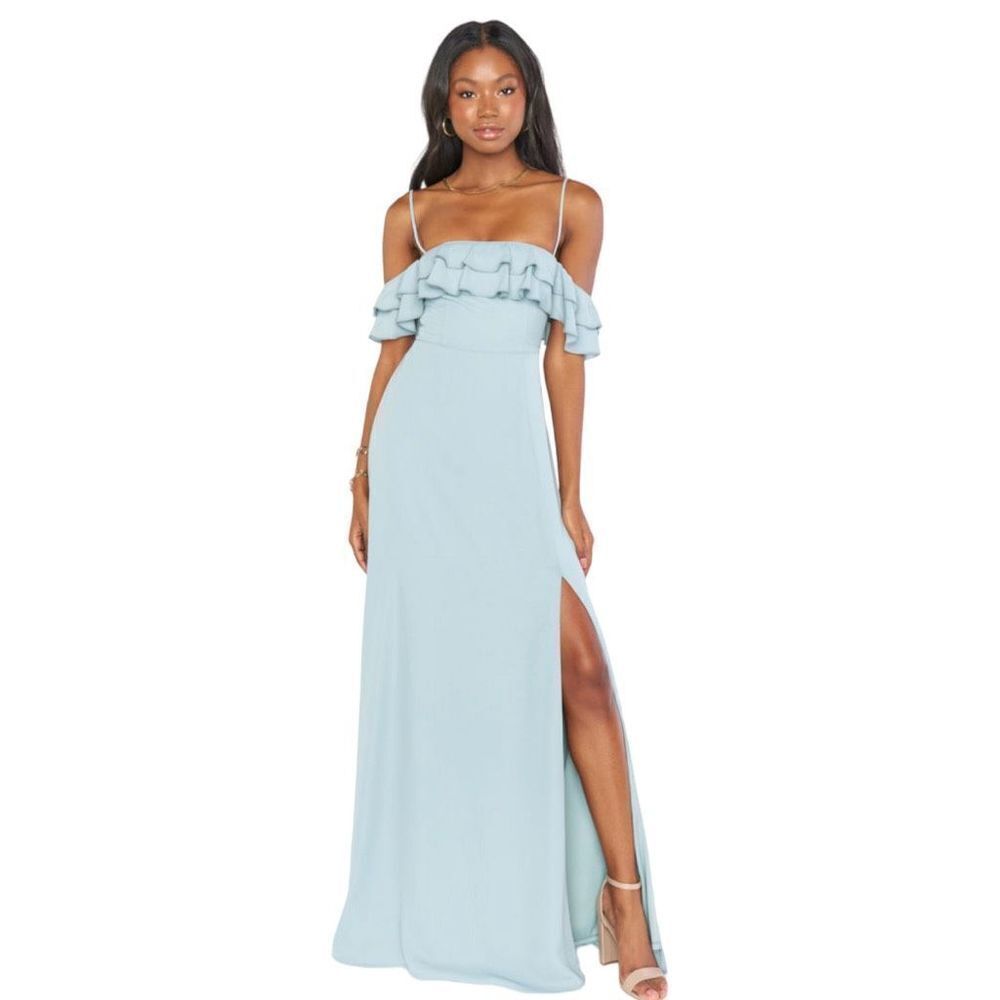 SHOW ME YOUR MUMU Women's Emma Ruffle Maxi Dress In Silver Sage Crisp Size XS NE